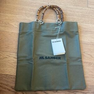 Jil Sander logo-print bamboo-handle tote bag - green